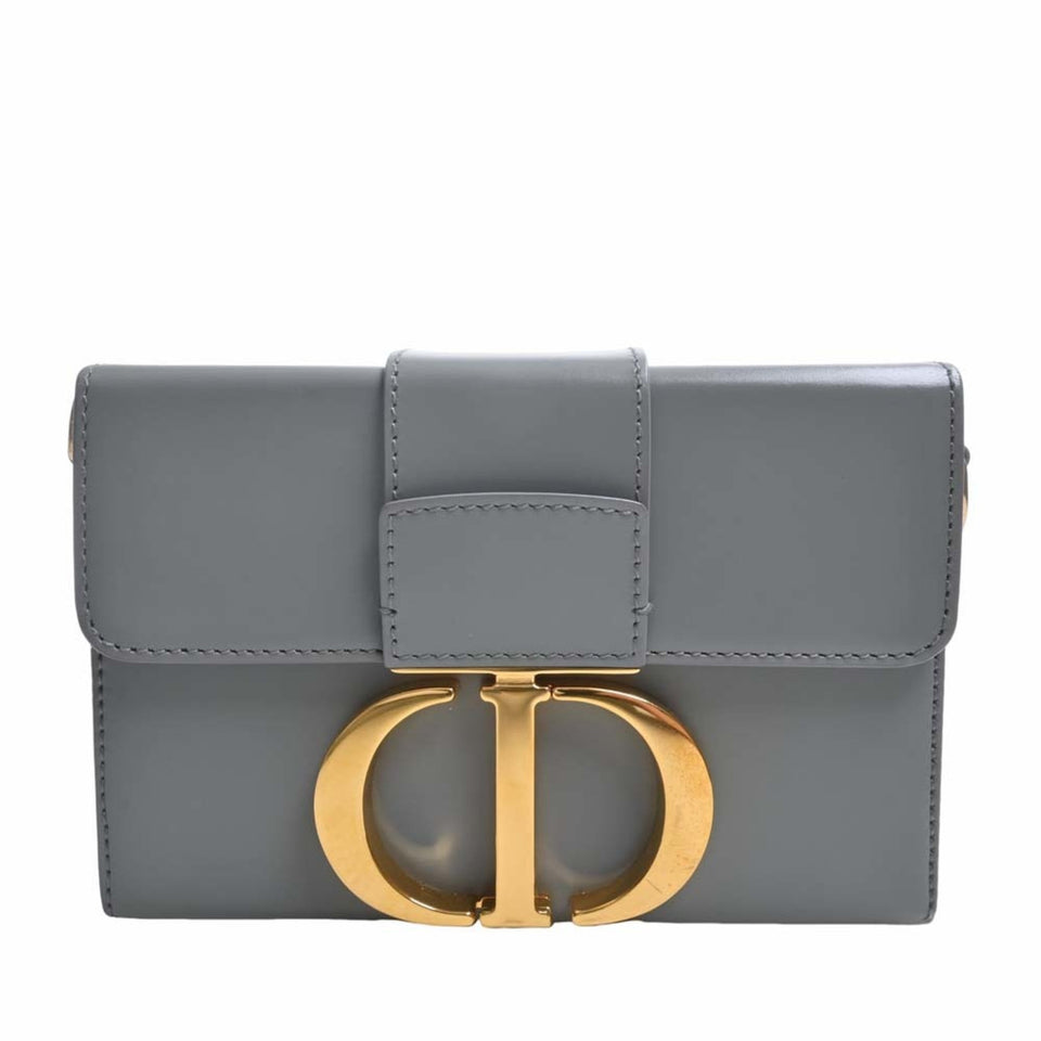 CHRISTIAN DIOR Leather 30 Montaigne Box Bag Shoulder Gray Women's