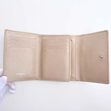 CHANEL Leather Coco Button Trifold Wallet Beige Ladies