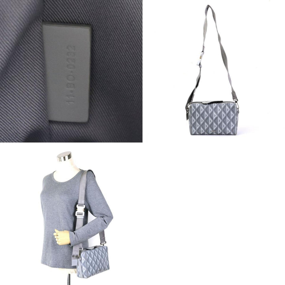 CHRISTIAN DIOR diagonal shoulder bag LINGOT22 Rango 22/CD diamond canvas gray men's