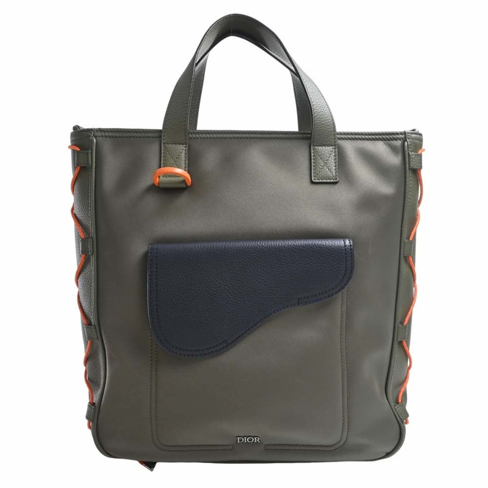 CHRISTIAN DIOR Sacai Collaboration Nylon Saddle Tote Bag Khaki Men's