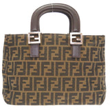 Hermes FF Zucca Pattern Canvas Leather Brown Handbag