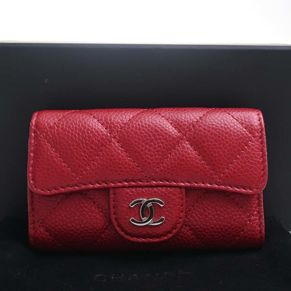 CHANEL Caviar Skin Matelasse Coco Mark 6 Row Key Case Red Ladies