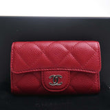 CHANEL Caviar Skin Matelasse Coco Mark 6 Row Key Case Red Ladies