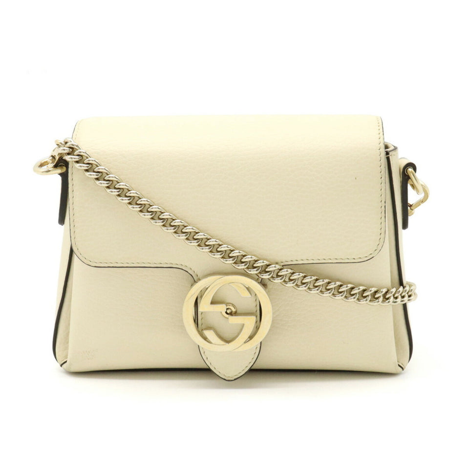 GUCCI Interlocking G Chain Shoulder Bag Clutch Ivory 607720