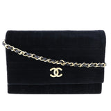 CHANEL Chain Shoulder Bag Mademoiselle Coco Mark Velor Black/Gold Hardware Women's