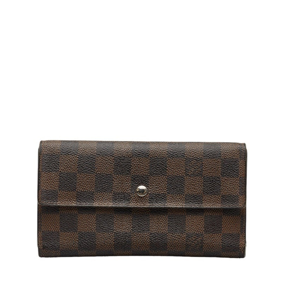 LOUIS VUITTON Damier Portefeuille International Long Wallet N61217 Ebene Brown PVC Leather Women's