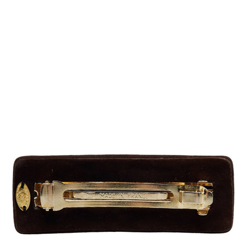 CHANEL here mark turn lock barrette brown black plated suede ladies