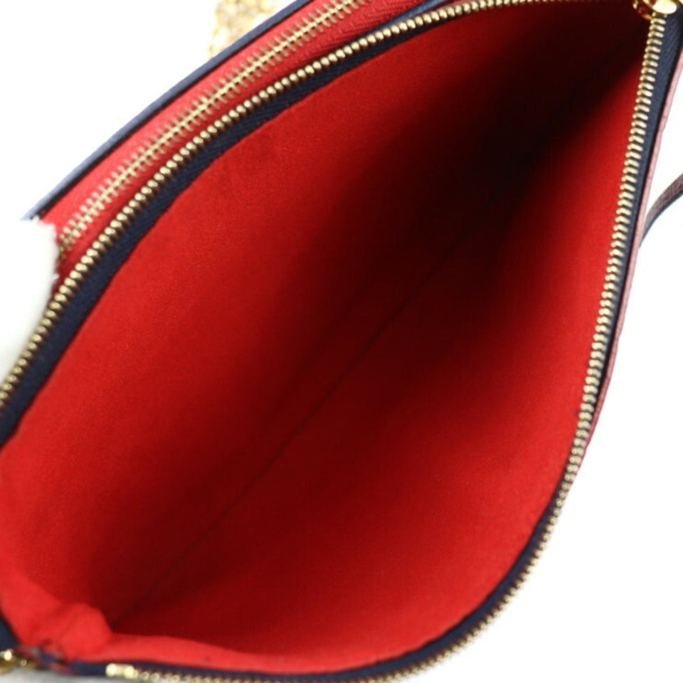 LOUIS VUITTON Pochette Double Zip Shoulder Bag M63916 Monogram Empreinte Marine Rouge Gold Hardware 2WAY Clutch Chain
