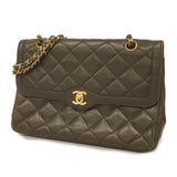 CHANELAuth  Matelasse Paris Limited W Flap W Chain Leather Shoulder Bag Black