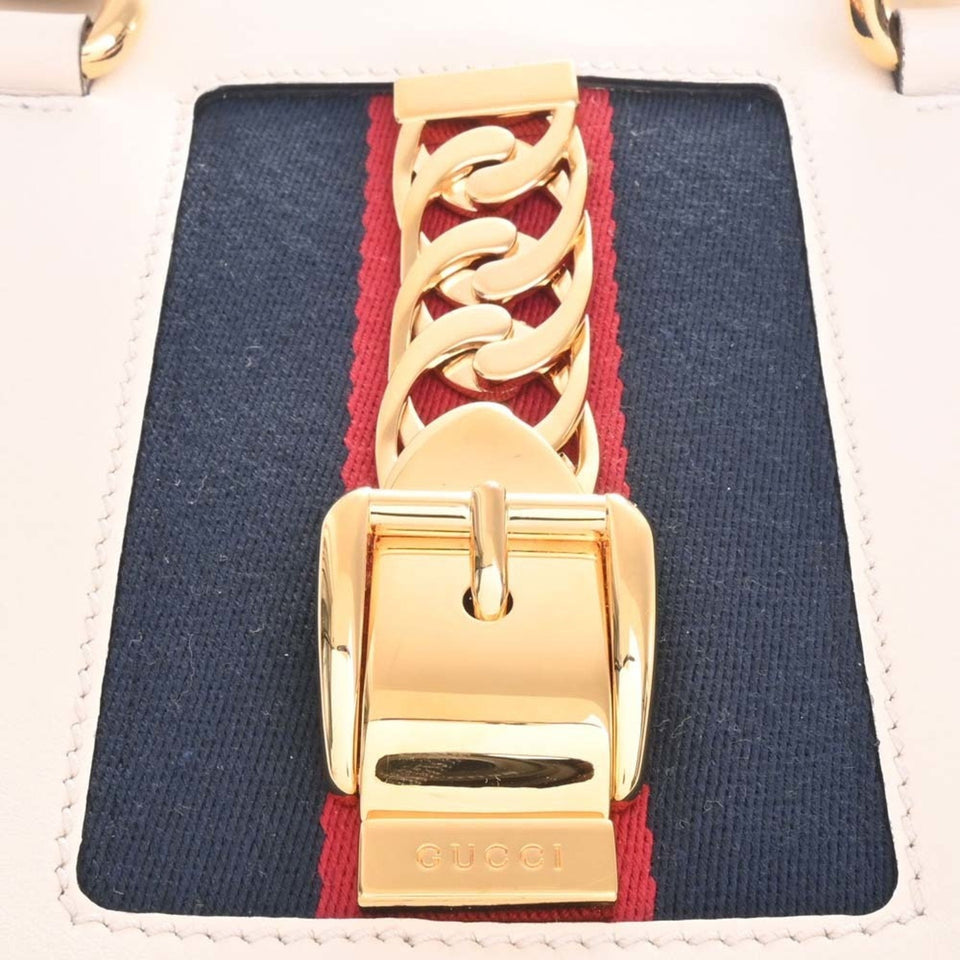 GUCCI Leather Sylvie Handbag 460381 White Ladies