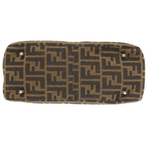 Hermes FF Zucca Pattern Canvas Leather Brown Handbag