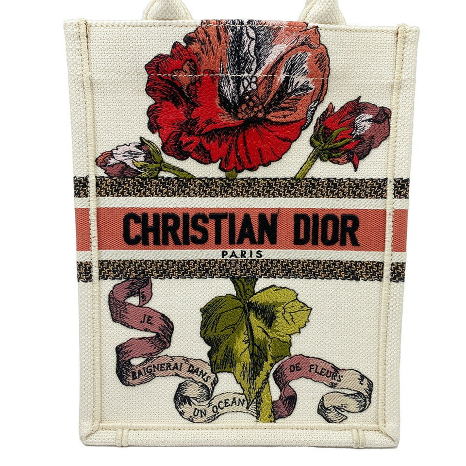 CHRISTIAN DIOR Book Tote Small Vertical Canvas Flower Multicolor Beige Bag