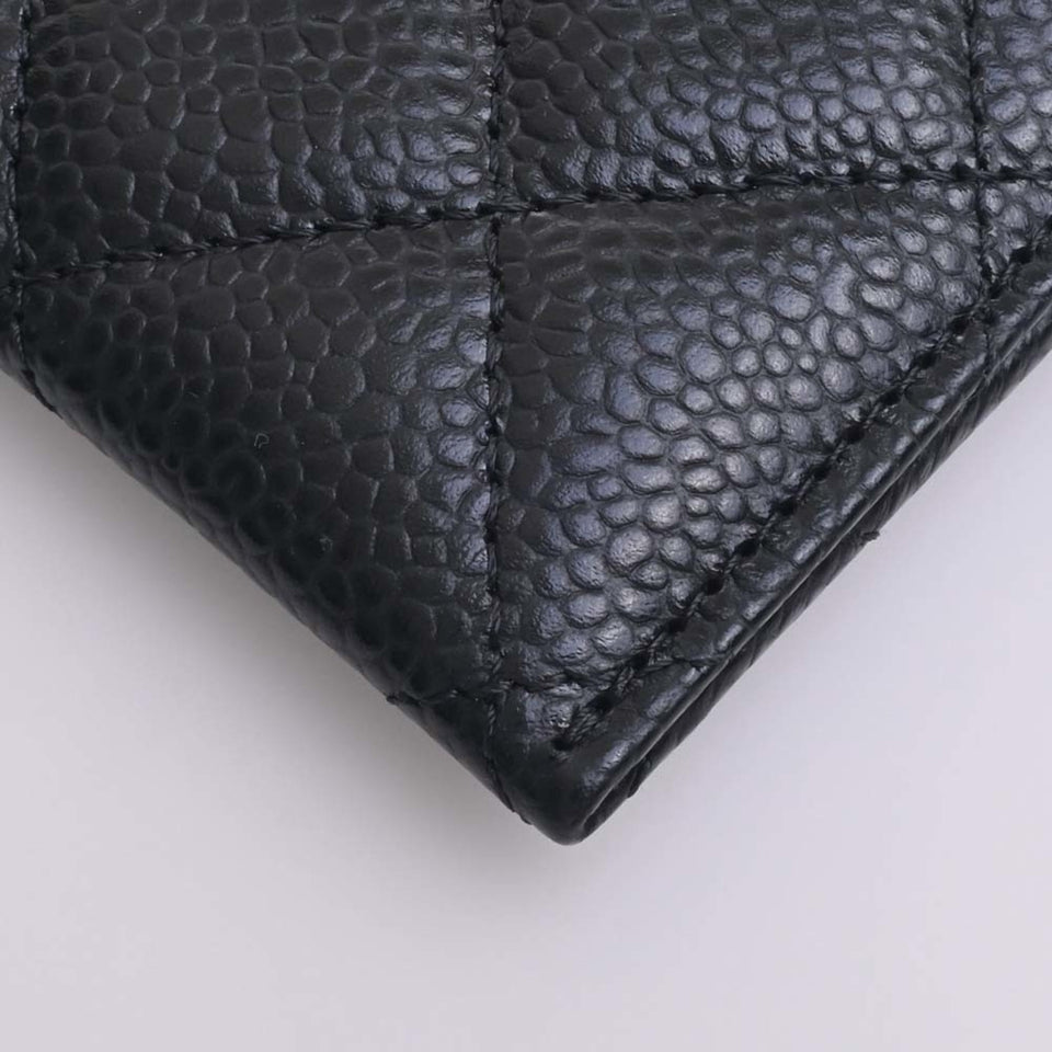 CHANEL Caviar Skin Matelasse Coco Mark Card Case Black Ladies
