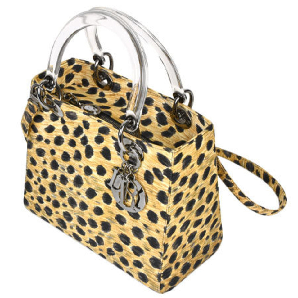 Christian Dior Lady Leopard Pattern Strap Attached 2way Handbag Canvas