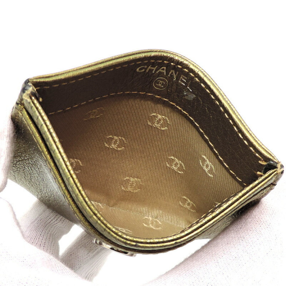 CHANEL Pass Case Ladies Card Calf Metallic Khaki