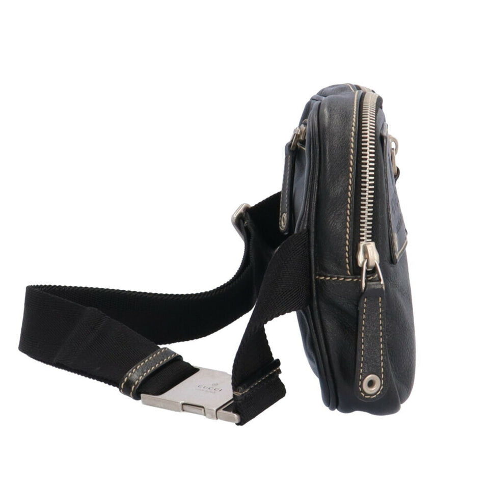 GUCCI Waist Bag Leather Black Men's