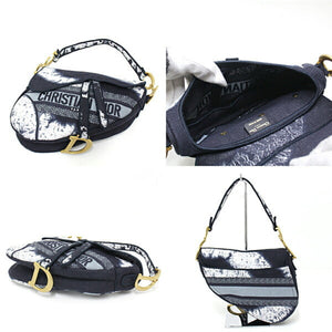 Christian Dior Dior DIOR SADDLE Saddlebag Jacquard Navy Blue / White Handbag Shoulder Bag Lace Embroidery Embroidered CD