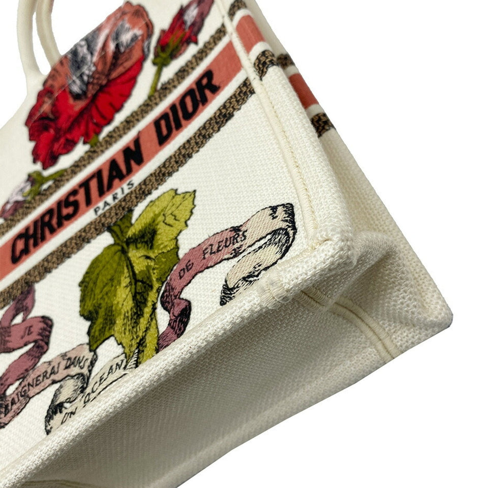 CHRISTIAN DIOR Book Tote Small Vertical Canvas Flower Multicolor Beige Bag