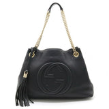 GUCCI Soho Interlocking G Chain Bag Shoulder Tote Leather Black 308982