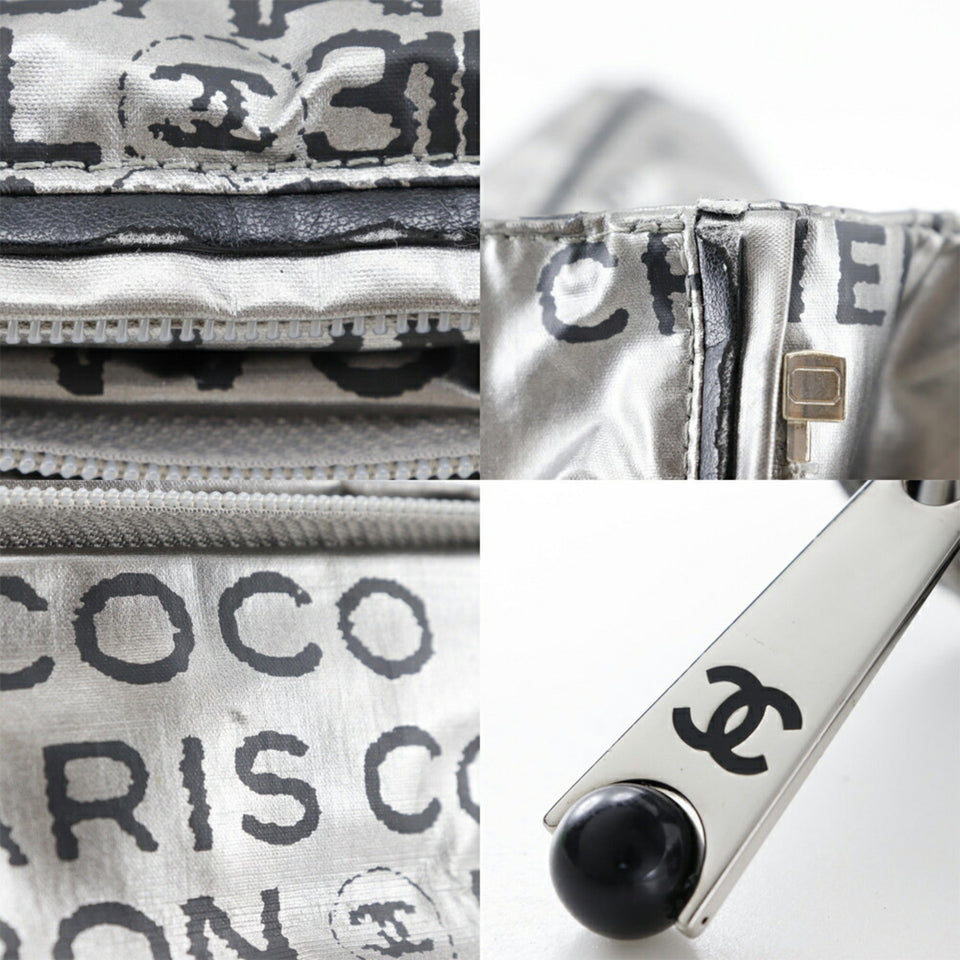 CHANEL Unlimited Tote Bag Logo Here Mark A46113 Nylon Silver Ladies
