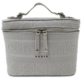 CHRISTIAN DIOR Bag Women's Canvas Vanity Handbag Gray Canage Embroidered Makeup Storage
