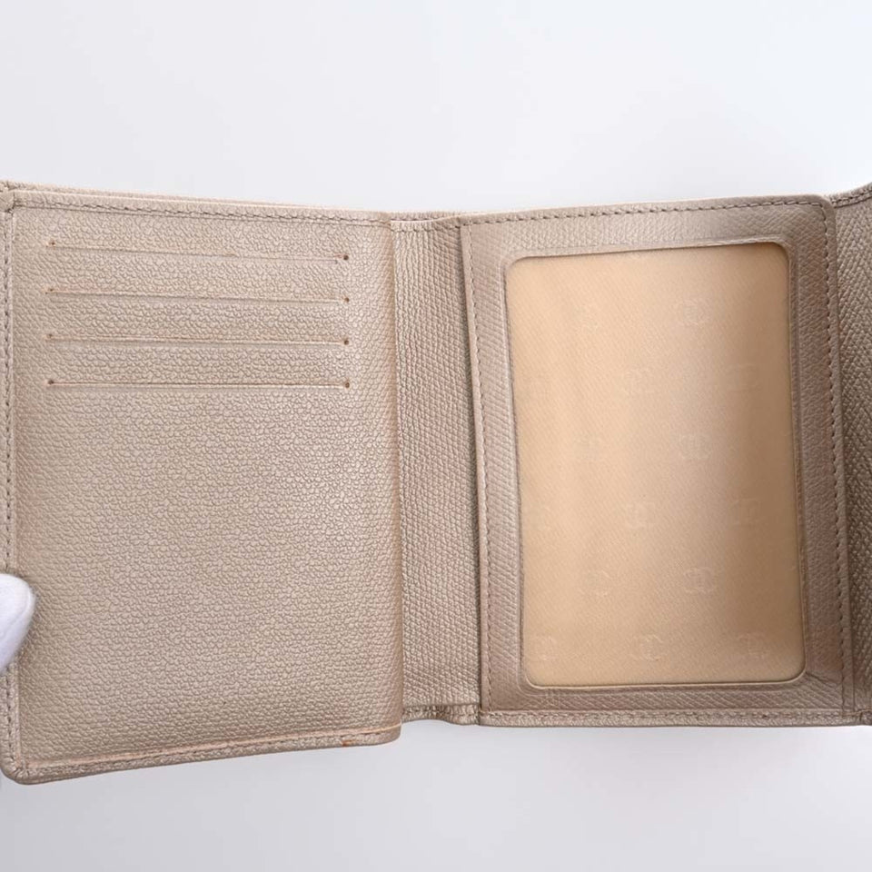CHANEL Leather Coco Button Trifold Wallet Beige Ladies