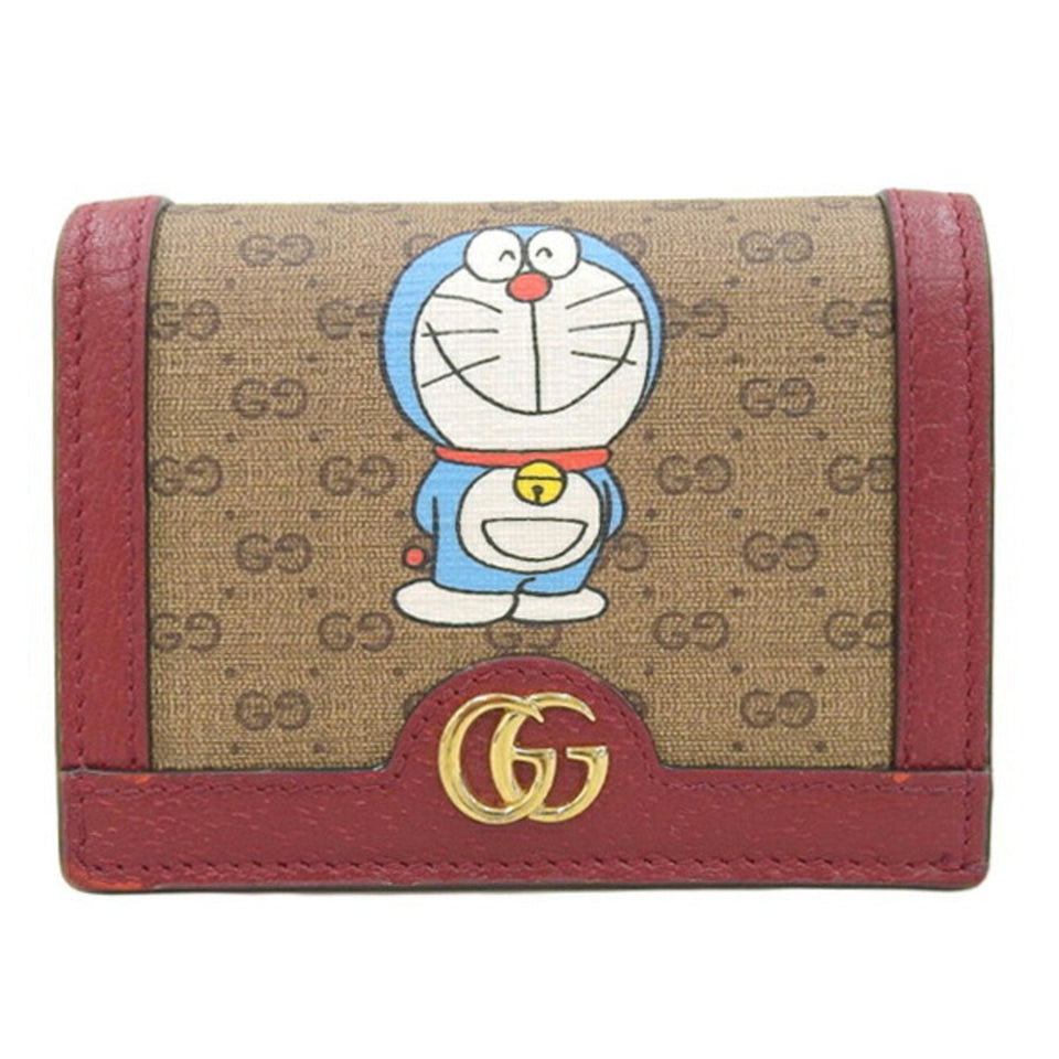 GUCCI GG Supreme Bifold Wallet Doraemon Collaboration 647788 Brown Red Ladies