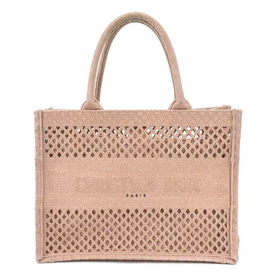 CHRISTIAN DIOR Handbag Tote Bag Embroidered Mesh BOOK TOTE Medium Canvas Pink Ladies
