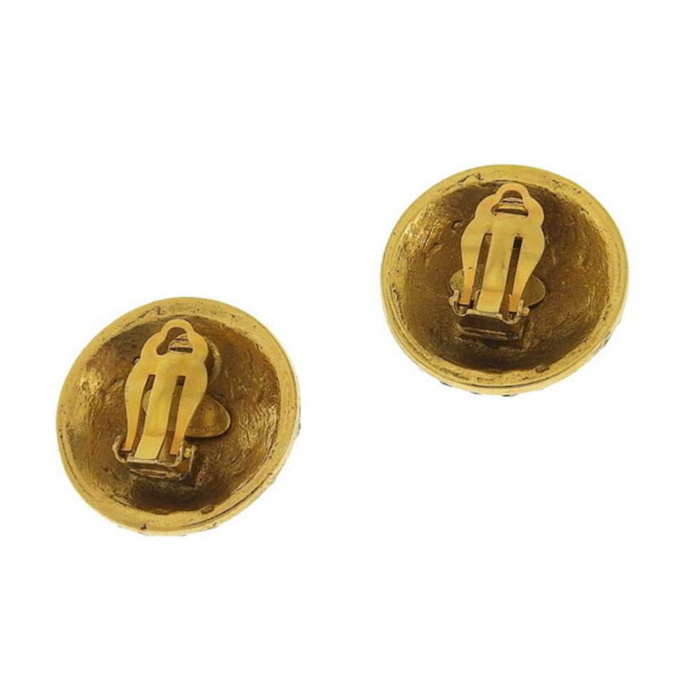 CHANEL Rhinestone Coco Mark Round Earrings Gold Women's