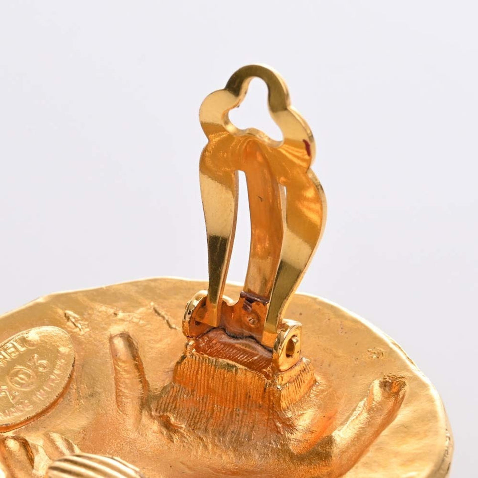 CHANEL lion motif earrings gold ladies