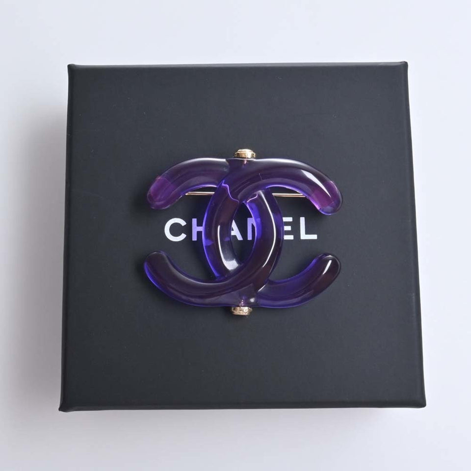 CHANEL Cocomark Brooch Purple Ladies