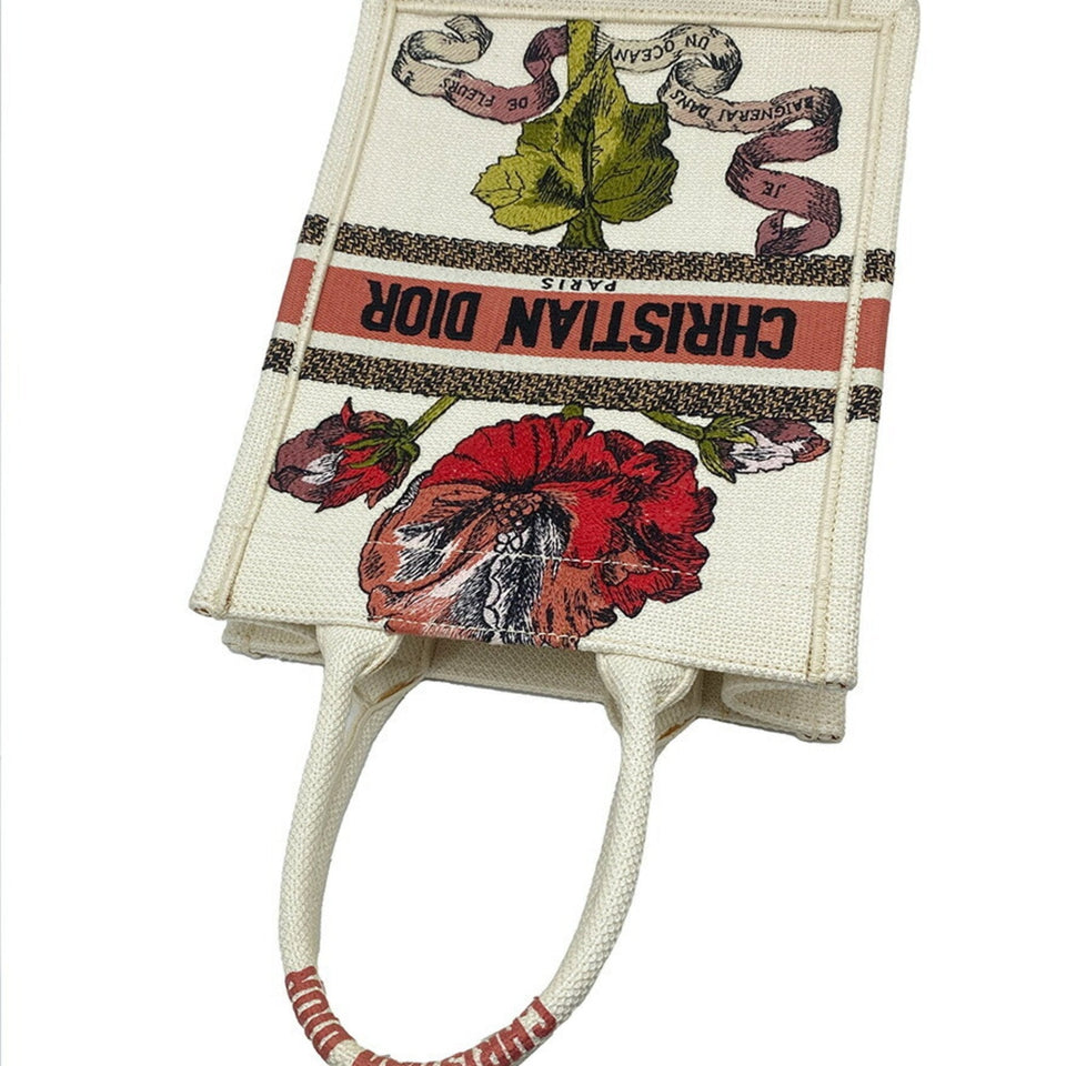 CHRISTIAN DIOR Book Tote Small Vertical Canvas Flower Multicolor Beige Bag