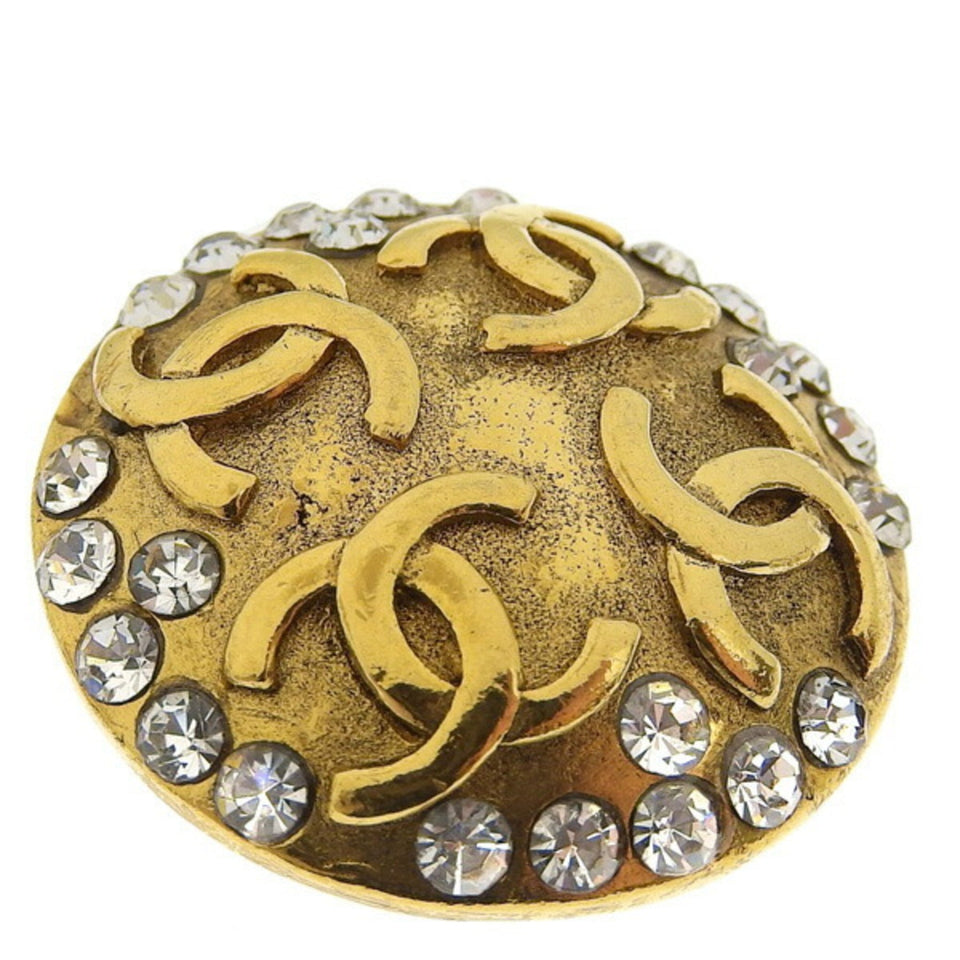 CHANEL Rhinestone Coco Mark Round Earrings Gold Women's