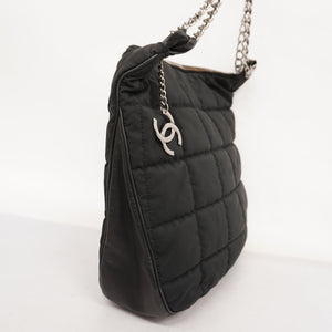 CHANELAuth  Chocolate Bar Chain Shoulder Women's Nylon Shoulder Bag Black