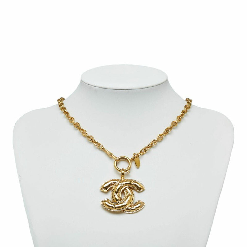 CHANEL Matelasse Coco Mark Necklace Gold Plated Men's