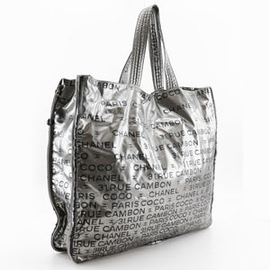 CHANEL Unlimited Tote Bag Logo Here Mark A46113 Nylon Silver Ladies