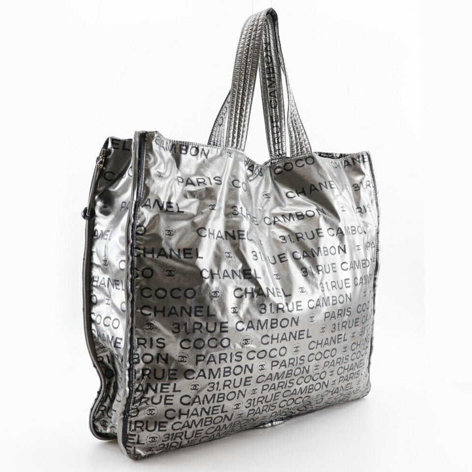 CHANEL Unlimited Tote Bag Logo Here Mark A46113 Nylon Silver Ladies
