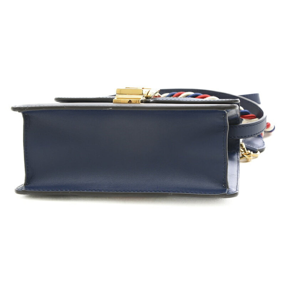 GUCCI Sylvie Top Handle 2Way Bag Leather Navy 470270