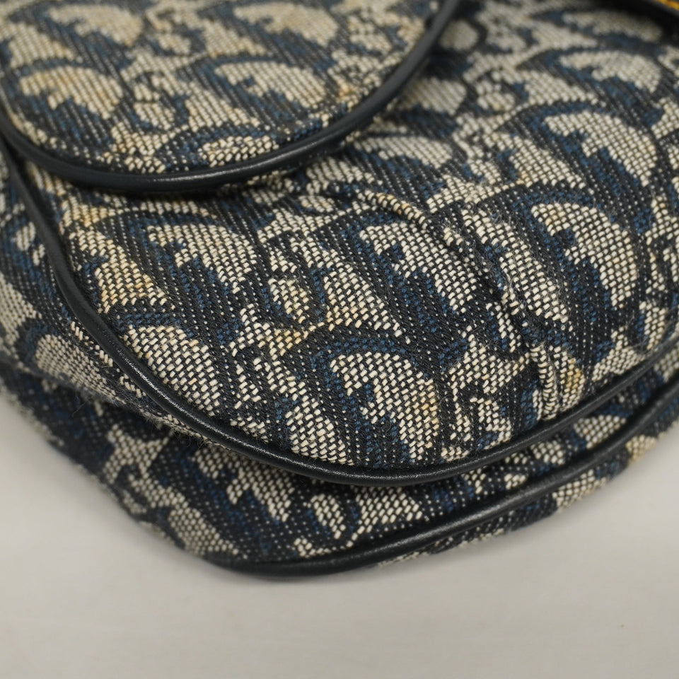 CHRISTIAN DIORAuth  Trotter Saddle Bag Women's Canvas Handbag Navy