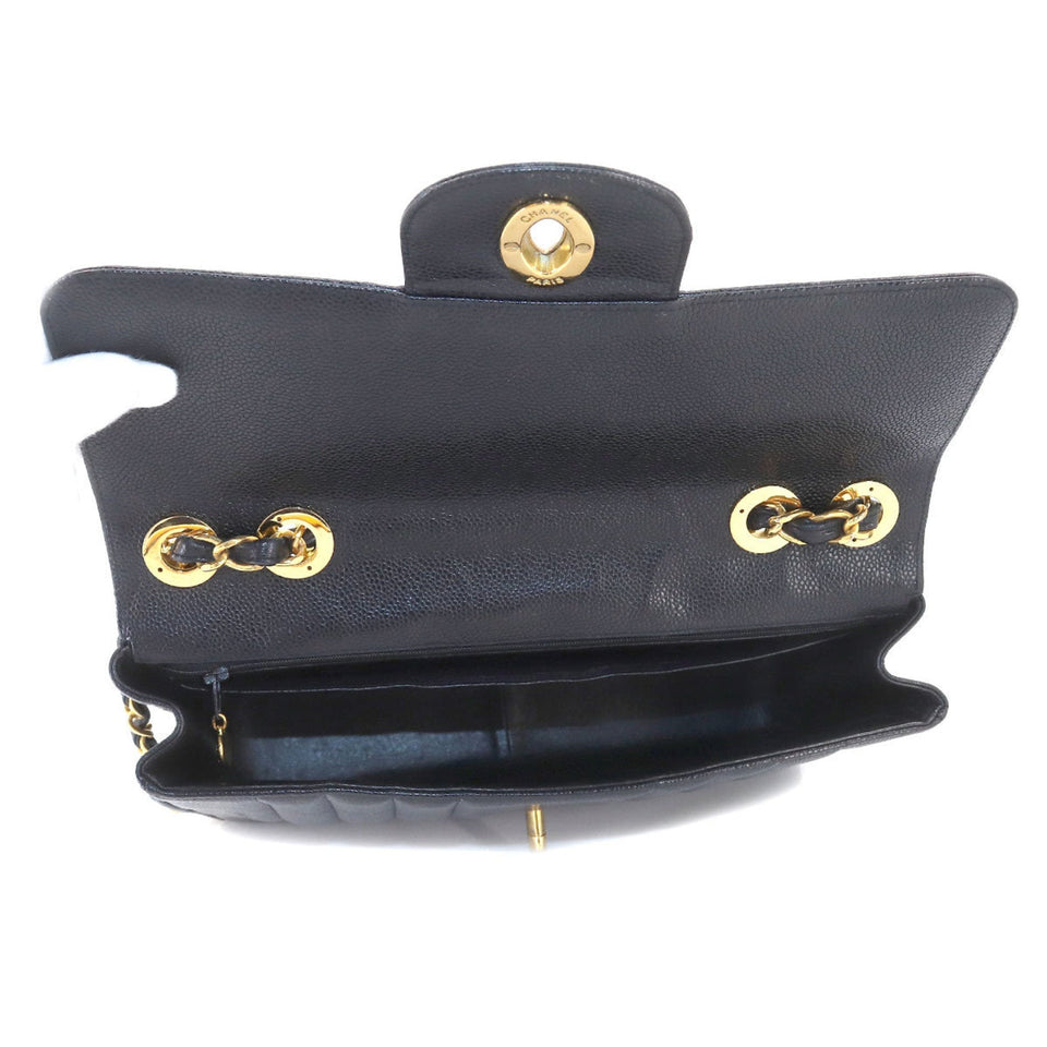 CHANEL Mademoiselle Chain Shoulder Bag Caviar Skin Black Coco Mark Gold Hardware Vintage
