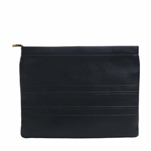 CHRISTIAN DIOR Leather Striped Pouch Clutch Bag Second Black Ladies