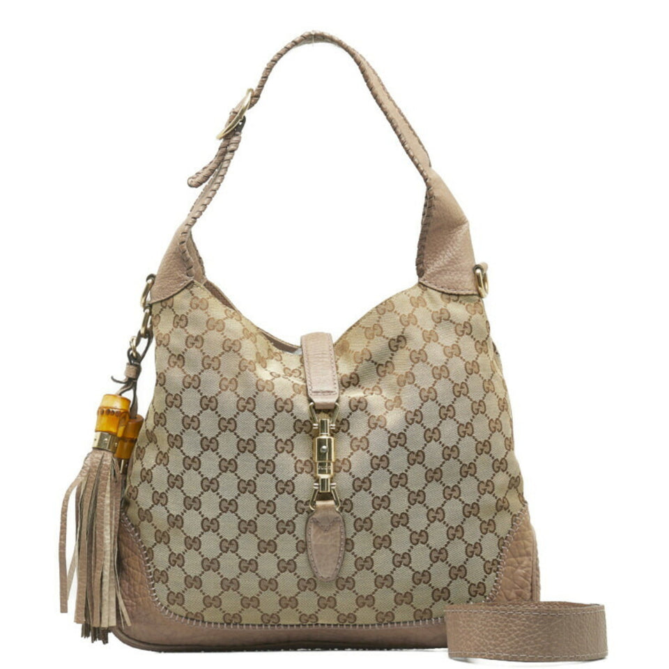 GUCCI New Jackie Bamboo Handbag Shoulder Bag 246907 Beige Leather Ladies