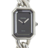 CHANEL Premiere M Watch H0452 Stainless Steel Silver Quartz Analog Display Ladies Black Dial