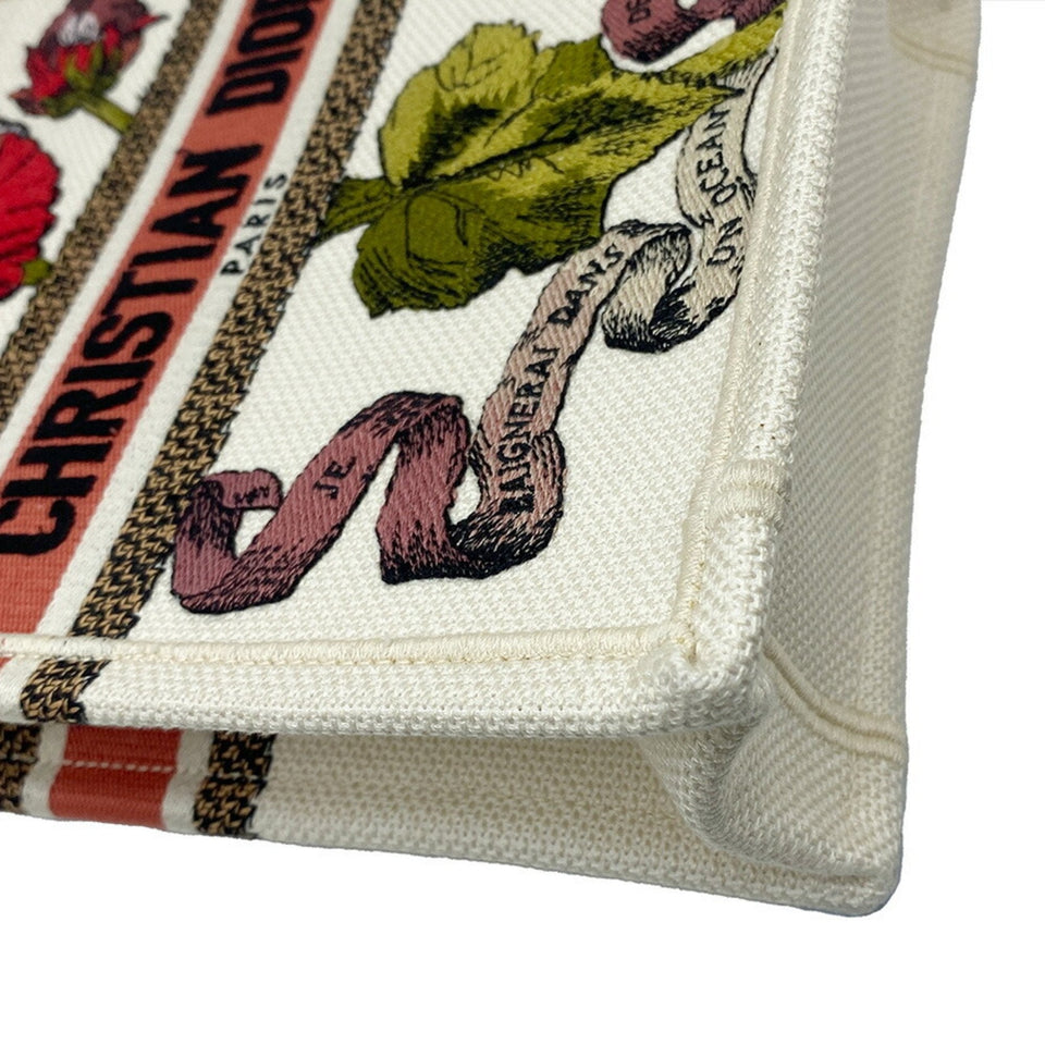 CHRISTIAN DIOR Book Tote Small Vertical Canvas Flower Multicolor Beige Bag
