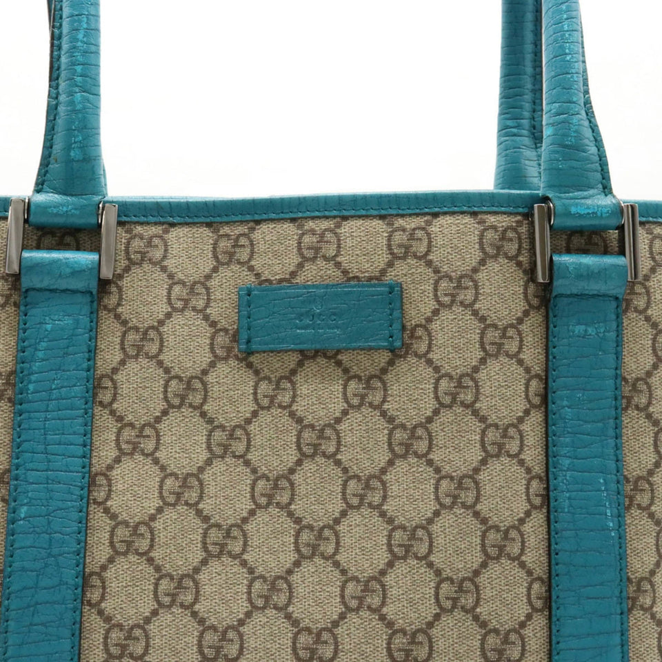 GUCCI GG Supreme Plus Tote Bag Large Shoulder PVC Leather Beige Turquoise Blue 114288