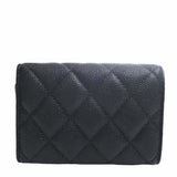 CHANEL Caviar Skin Matelasse Coco Mark Trifold Wallet Black Ladies
