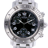 HERMES Diver's Watch Clipper CL2.310 Stainless Steel Silver Quartz Chronograph Ladies Black Dial