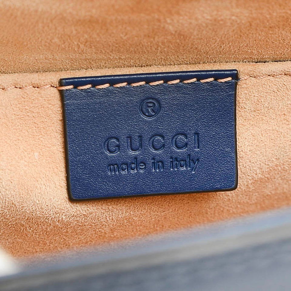 GUCCI Sylvie Top Handle 2Way Bag Leather Navy 470270