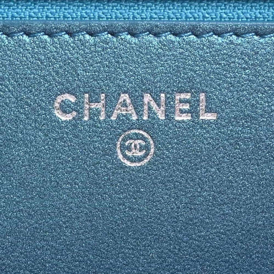 CHANEL Leather Matelasse Coco Mark Chain Shoulder Long Wallet Blue Ladies