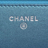 CHANEL Leather Matelasse Coco Mark Chain Shoulder Long Wallet Blue Ladies